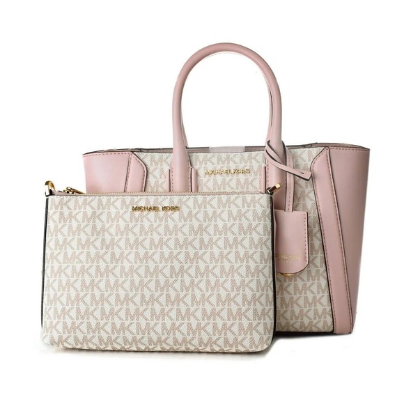 MICHAEL KORS KALI MDSATCHEL SHOULDER BAG +IPAD CASE MK ROSE GOLDWHITE PINK